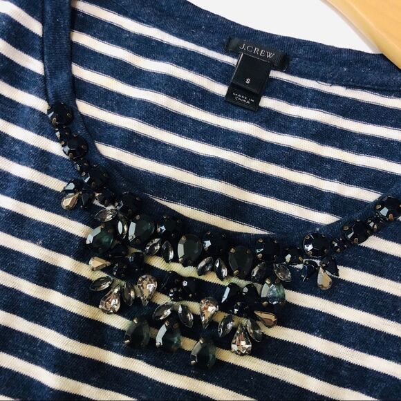 J. Crew Jeweled Painter T-Shirt in Navy Stripes Women's Size Small 100% Cotton - Picture 5 of 6
